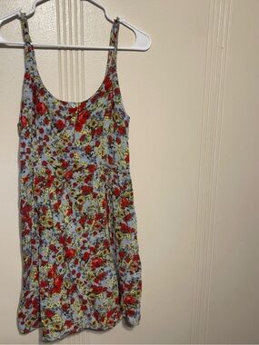 Xhilaration Light Blue Floral Midi Dress with Red and Yellow Flowers